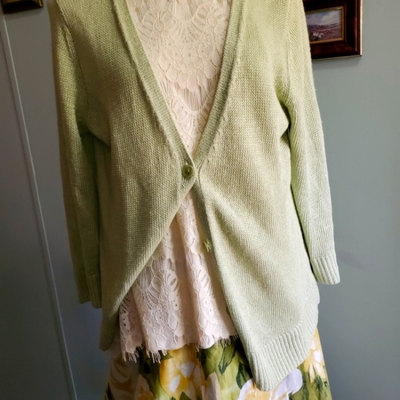 - TALBOTS SPRING   GREEN CARDIGAN - Picture 2 of 6